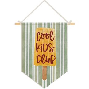 WEATWIN KIRDS DICER DICED ، COOL KIDS CLUB CLUB WALL LANNER BANNER FELNANT Flag Banner ، Green Striped Ice Cream Play Decor