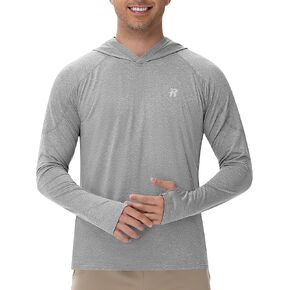Runhit UPF 50+ Fishing Shirts for Men, Long Sleeve UV Sun Protection Hoodie Shirt, Running Hiking Rash Guard Athletic Workout