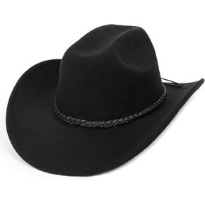 Womens Western Cowboy Hats Studded Pinched Western Cowgirl Hats Wide Brim Fedoras Hat with Belt Buckle (Size:Medium)
