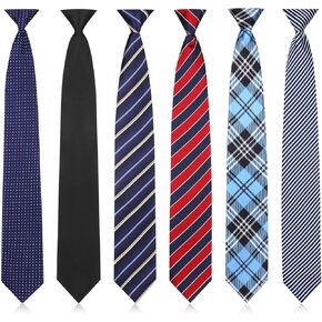 Janmercy 6 Pcs Clip on Tie for Men Clip on Easy Necktie Striped Solid Plaid Dots Mixed Lot Tie for Office School, 20 Inch (Retro Style)