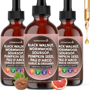 Wormwood Black Walnut Cleanse للبشر يسقط سائل Soursop الثوم بذور اليقطين Pau d'Arco من Oregano الكركم البربري نيم استخراج اللحاء بدن - 4 أوقية