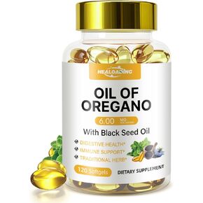 Organic Oregano Oil Softgels: Oil of Oregano 300mg with 200mg Black Seed Oil Oregano Supplement is Natural Antioxidants for Immune Health Non-GMO Gluten Free Formula