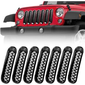 Black JK Grill Inserts Front Grille Mesh Cover Guard Clip-in Compatible with 2007-2018 Jeep Wrangler JK & JKU Accessories (Pack of 7)