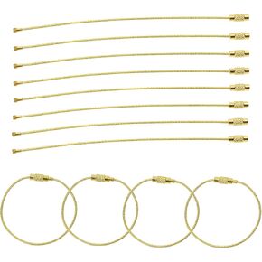 Mini Skater 6inch Key Rings Keychain Stainless Steel Wire Keychains Cable Heavy Duty Luggage Tags Loops Tag Keepers 1.5mm Tag Rope DIY Hanging Tool(12Pcs,Golden)