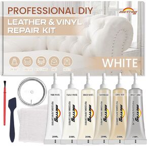 White Leather Repair Kit for Furniture, Couch, Car Seats, Vinyl and Leather Repair Kit for Sofa, Jacket and Purse, Restores Faux, Artificial, Genuine Pleather & Any Material, for Scratch, Tears, Holes
