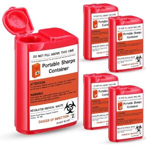 Baderke 2 Pack Pocket Travel Sharps Disposal Container Sharps Containers for Home Use Small 80 Ml Container Diabetic Supplies Easy to Use for Diabetic Needles, Lancets, Strips