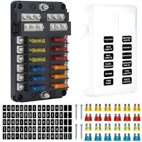 12 Way 12V Marine Fuse Block with LED Indicator, Waterproof Fuse Box Panel for Cars, Boats, RV, Truck, Yachts, 24 Fuses (5A/10A/15A/20A) & Stickers Included