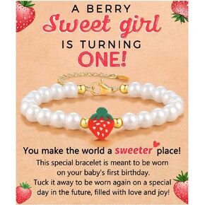 Berry First Birthday Decor Sweet One Birthday Gifts, Adjustable Strawberry Pearls Bracelet for Her