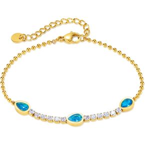 Fashion 18K Gold Plated Stainless Steel Cubic Zirconia Chain Bracelet Adjustable Beads Link Bracelet