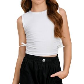 Milumia Girl's Ruched Knot Side Tank Top Crew Neck Sleeveless Basic Crop Tops