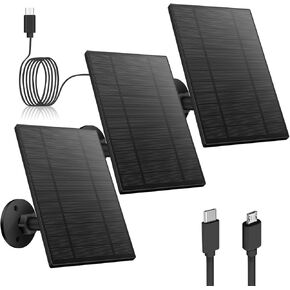 5W Solar Panels for Security Camera, Solar Panel with Micro USB & USB-C Port for DC 5V Outdoor Rechargeable Battery Camera, IP65 Waterproof, 360° Adjustable Security Mount, 9.8ft Cable（1PC）