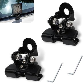 2 PCS Car Hood LED Work Light Bracket, Rubber Buffer Stainless Steel Bracket Column, Up Down Wide Angle Adjustable LED Spotlight Punch-free Mounting Base, Auxiliary Lighting Accessory (Black)