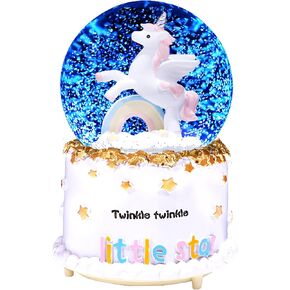 Rainbow Unicorn Snow Globe Automatic Snow Flakes with Coloful Light Music Christmas Birthday Presents Gifts for Kids Girls Baby Sister Daughter Granddaughter Women Mom Grandma