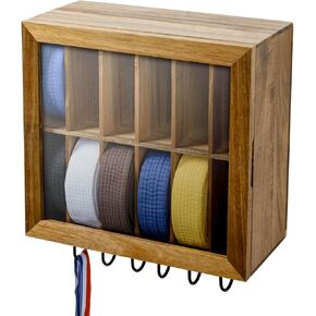 MyGift Taekwondo Belt Display for 12 Belts, Wall Mounted Acacia Wood Belt Rack with Medal Hooks, Clear Acrylic Window Martial Arts Award Holder Cabinet