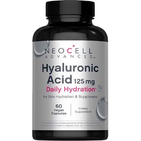 NeoCell Advanced Hyaluronic Acid Capsules | 125mg Per One | 60 Pills | Daily Skin Hydration and Suppleness | Vegan Supplement | for Men and Women