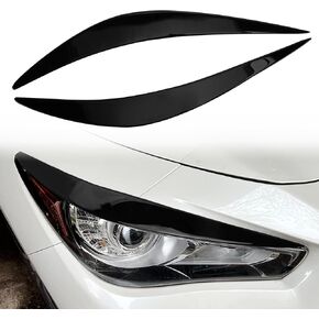 Glossy Black Q50 Eyelid, PSLER Headlight Eyelids Headlight Eyebrows Trim Front Headlight Cover Eyebrow Decoration Front Lamps Sticker Compatible with Infiniti Q50 2014 2015 2016 2017 2018 2019