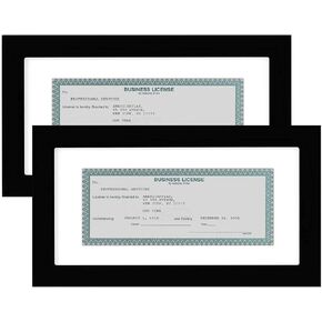 Americanflat 5x10 Business License Frame with Shatter-Resistant Glass - Set of 2 - Use as 3.5x8 Frame with Mat or Display 5x10 Document Without Mat - Legacy Collection - Walnut License Frames