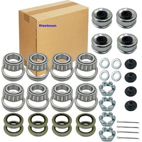 25580 14125A Trailer Axle Hub Bearings Kit, with 21333TB/10-10 22333TB/10-36 Grease Seals 2.72'' Dust Caps Cotter Pins Spindle Nuts & Washers for 5200-7000 lbs Trailer #D42 Spindle,4Sets