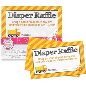 Amanda Creation Baby Under Construction Diaper Raffle Tickets for Baby Boy Showers, 20 2" X 3" Double Sided Insert Cards for Games, Bring a Pack of Diapers to Win Favors & Prizes!