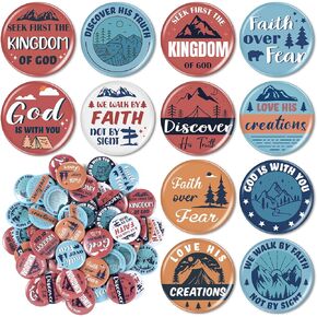 Giegxin 48 Pcs Christian Button Pins Bulk Mini Faith Adventure Pins Religious Bible Buttons Inspirational Rewards Gifts for Backpacks Holiday Birthday VBS Party Favor