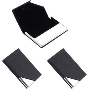 3 أجهزة كمبيوتر سوداء PU Leather Card Card مع الإغلاق المغناطيسي ، حامل بطاقة أعمال الفولاذ المقاوم للصدأ ، محفظة بطاقة أعمال للنساء الرجال (أسود)