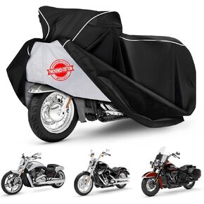 Motorcycle Cover for Harley Davidson Trike Models Freewheeler/CVO Version/Tri Glide Ultra/Gold Wing Trike, 420D Heavy Duty Waterproof Protection Motorbike Cove with Antenna Zipper & Soft Cotton Lining