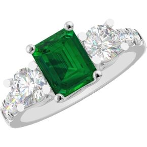 1-6 Carat Emerald 14K White Gold LAB GROWN Emerald and LAB GROWN Diamond Engagement Ring (1ct Center, AAAA Heirloom Quality)