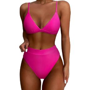 SUUKSESS Women Sexy High Waisted 2 Piece Bikini Sets Triangle High Cut Swimsuits