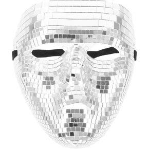 Disco Glitter Mask, Mirror Mask Sparkly Full Face Mask Disco Ball Costume Halloween Masquerade Mask for Women Men Halloween Carnival Birthday Party Cosplay Nightclub
