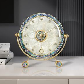 Natural Shell Desk Clock,Vintage Mantel Clock Silent Table Rotatable Clock Battery Operated Decorative Clock for Living Room Bedroom Office Fireplace Home Decor
