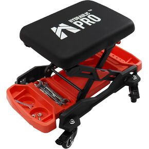 Mechanic Stool - Detailing Garage Rolling Stool with Wheels, Automotive Roller Creeper Seat Chair Repair Tools Tray, 2 Tool Storage Drawers Under Seat, 300 Lbs Capacity