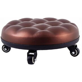 Low Roller Seat 13’’, Brown Swivel Rolling Stool with 5 Rolling Caster Wheels, PU Leather Low Seat Tool Heavy Duty for Home and Office, Modern Comfortable Wheel Stool Chair Low Height, 1Pcs