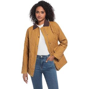 Quilted Barn Jacket for Women Corduroy Collar Lightweight Puffer Jackets Casual Winter Coat with Pockets