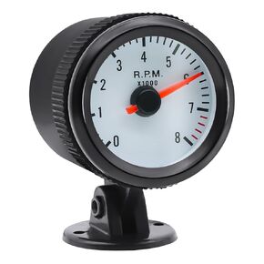 2-1/6 inch (52mm) Tachometer 8000 RPM Gauge with Holder Blue Backlight Tach White Face for 12V AUTO