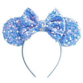Blue Mouse Ears, Sequin Bow Mouse Ears Headband for Girls Women, Cosplay Costume Princess Party Birthday Hair Band