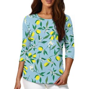 TODIYADDU Womens 3/4 Sleeve Tops with Exquisite Prints Long Sleeve T-Shirts Casual Tunic Tops Trendy Blouse for Girls Clothes