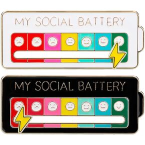 2PCS Social Battery Pin,My Social Battery Slider Pin,Funny Interactive Brooch Pins Lapel Pin,Mood Enamel Pins 7 Days a Week for Backpacks Hat Bags Scarves Clothing