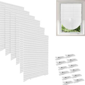 6PCS Temporary Light Filtering Paper Shades for Windows,Pleated Window Shades Fabric Shade Self Adhesive Paper Blinds No Drill Easy to Cut and Install for Home Office Bedroom 36" x 72"White