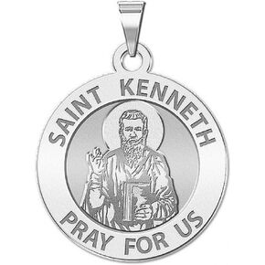 PicturesOnGold.com Saint Kenneth Religious Medal - Sterling Silver and 10K or 14k Gold - Round Pendants Protection Jewelry Christian Gifts for Men & Women