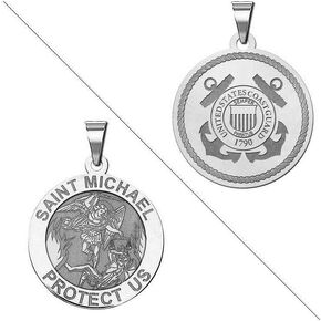 Picturesongold.com Saint Michael Doubledside Medal Deed Coast Coast - 3/4 بوصة حجم النيكل - الفضة الاسترليني