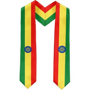 Ethiopia Flag International Graduate Satin Stole Scarf with National Flag Design, 72" Graduation Sash