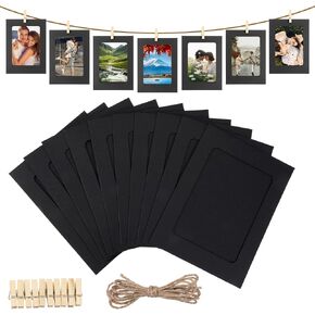 10 Pcs Paper Picture Frames, 4x6 Inch Paper Photo Frame Cardboard Photo Frames with Clips and Strings DIY Clip Hanging Photo Display Holders for Home, Classroom, Office,Wedding(Khaki)