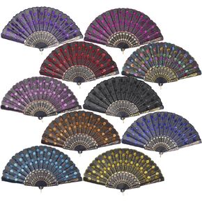 QIRMIZI 10 Pack Fabric Folding Handheld Fans, Perfect for Weddings, Parties, and Dancing,Black in Kuwait