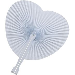 50 Pack White Folding Fans- Round and Heart Shaped Handheld Folding Accordion Paper Fans Assortment with Plastic Handle for Wedding Birthday Celebration Party Favors Bag Filler