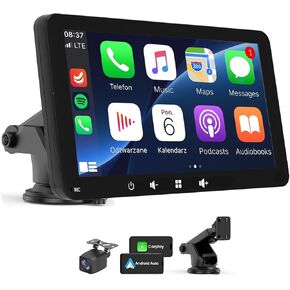 شاشة CarPlay المحمولة اللاسلكية لـ Car 4K Dash Cam ، 7 "Apple Carplay & Android Auto Car Stereo ، مع كاميرا احتياطية 1080 بكسل ، ملاحة GPS/رابط المرآة/التحكم الصوتي/Bluetooth