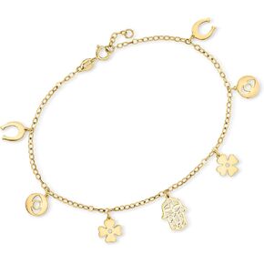 RS Pure by Ross-Simons Italian 14kt Yellow Gold Good Luck Charm Bracelet
