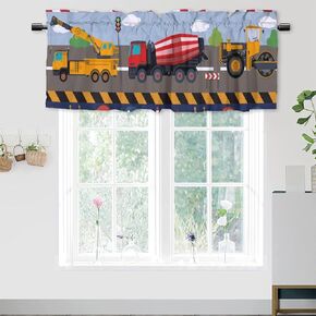 Boys Kids Construction Cartoon Colorful Cars Excavator Valances for Windows,Bulldozer Tractor Truck Airplane Rod Pocket Curtains Valance Window Treatment for Bathroom 54x18inch,1Pcs