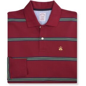 Brooks Brothers Mens Original Fit Supima Cotton Blend Striped Long Sleeve Polo Shirt,