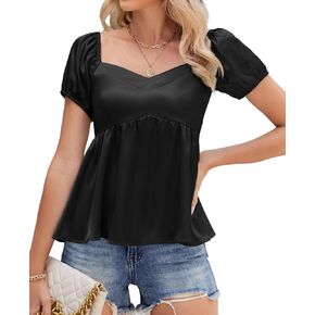 Zaful Womens 2025 Satin Peplum Tops Cute Out Out Sweetheart Neck Blouse ، Party Off the Counder Top