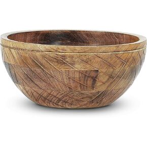 Jasmine Large Wooden Bowl's (Medium Burnt, 12 x 4.5 x 11) – Mango Wood Decorative Bowl for Veggies, Fruits, & More – Handmade Wooden Serving Bowl w/ 3 Felt Pads - Modern Rustic Home Decorations